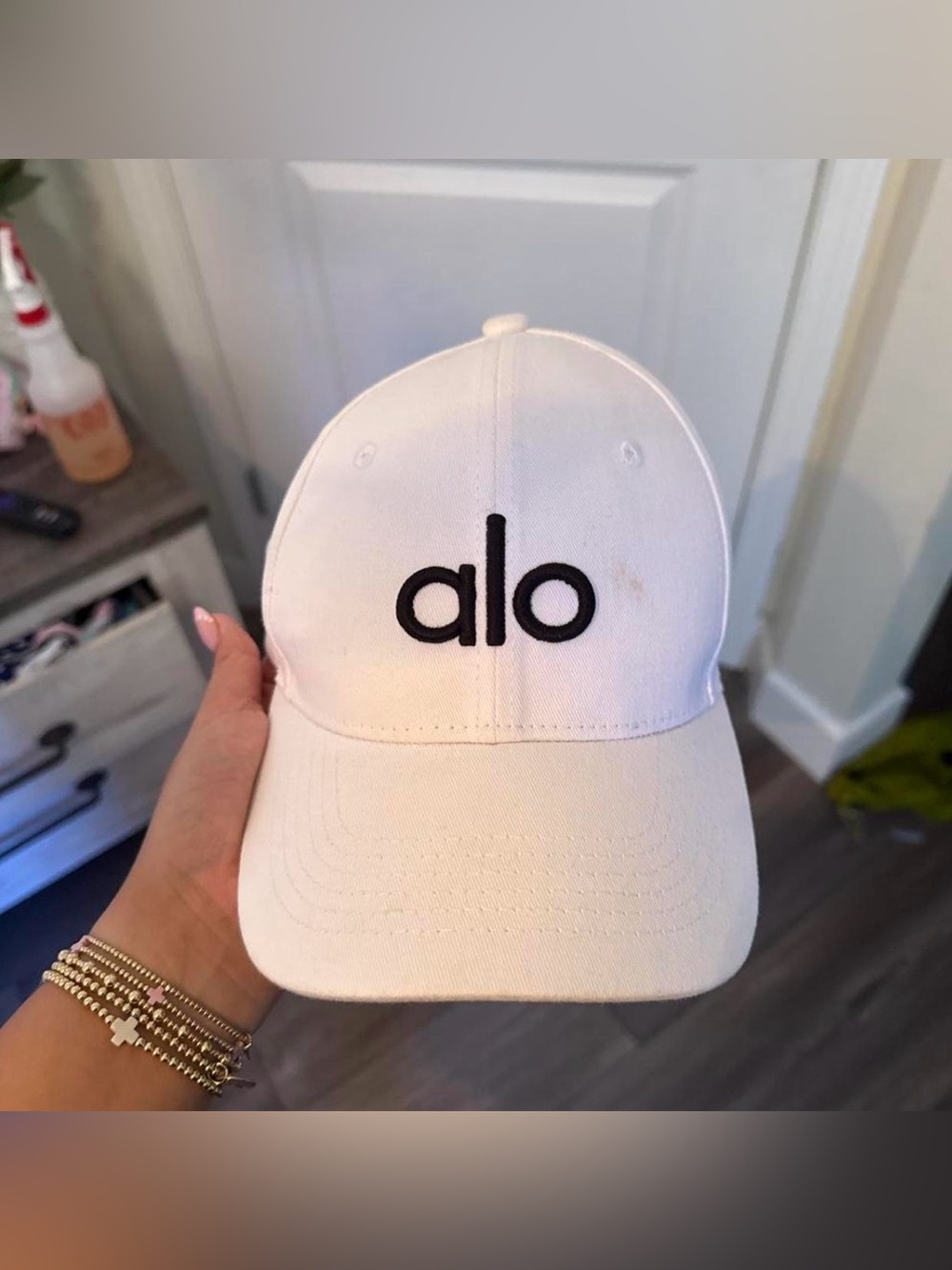 ALO Yoga White Cap with Black Logo